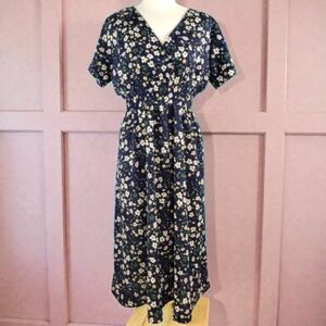 Floral Short Sleeve Midi Dress Ladies Size L